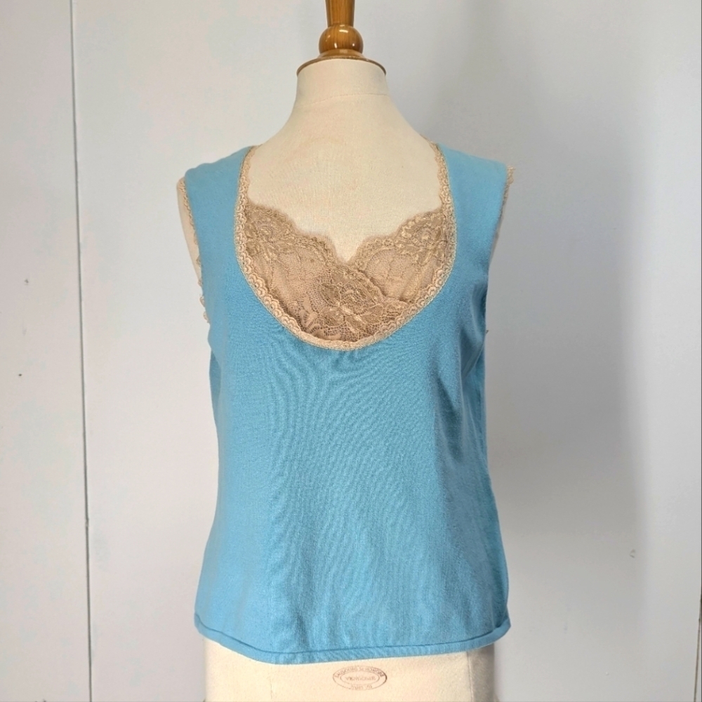 Vintage Kerri & Kelsey Light Blue Sweater Vest with Lace Y2K Coquette XL